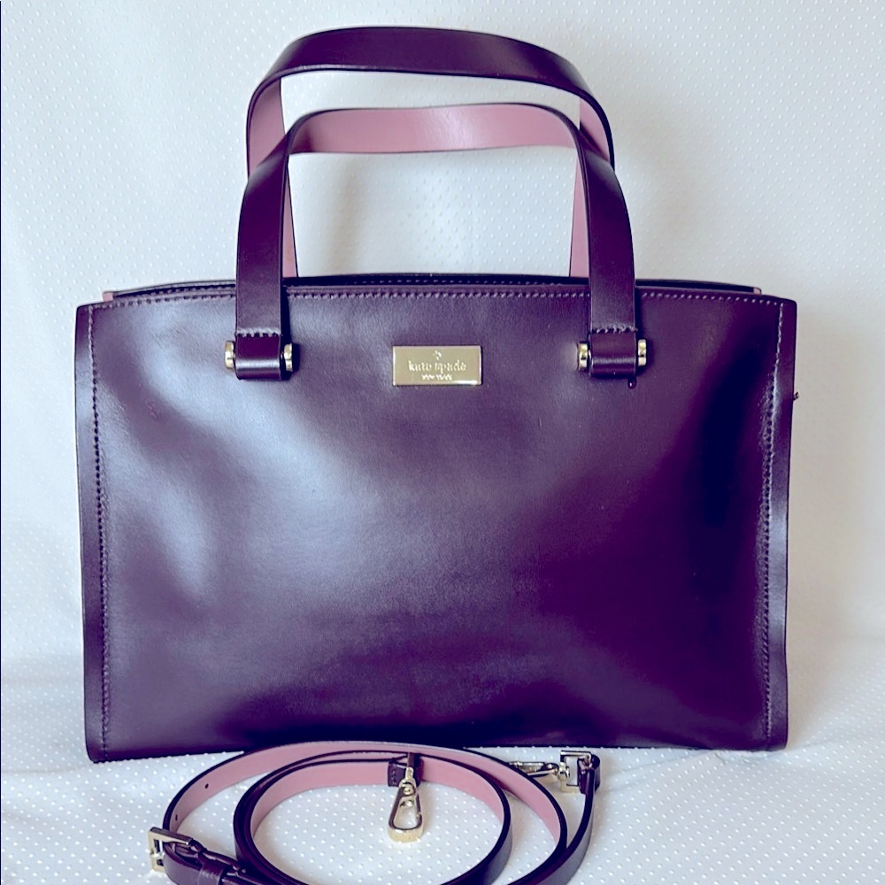Kate Spade Burgundy & pink Leather Tote Bag with matching long strap